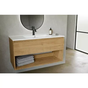 CLOVE CONJUNTO MOVEL SUSPENSO 1000 NOGAL SLOW 1G+1AB COM LAVATÓRIO BRANCO