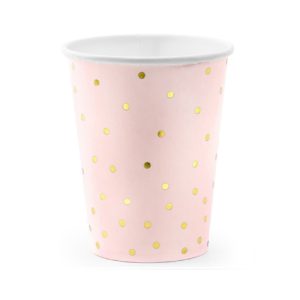 Copos Rosa Com Bolinhas Douradas